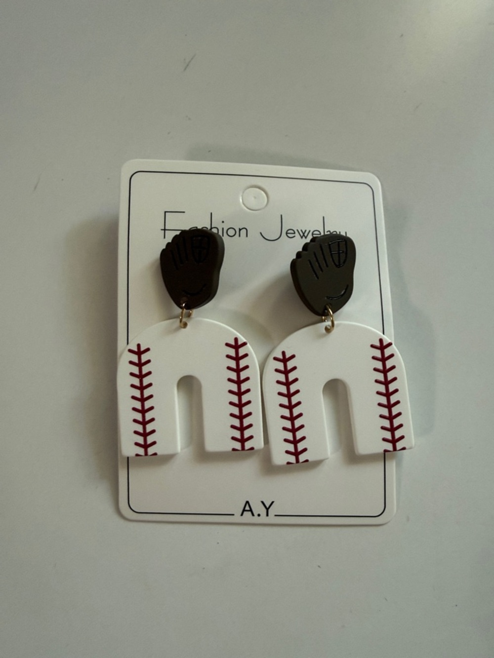 F22 Baseball Dangle Earrings - White & Brown